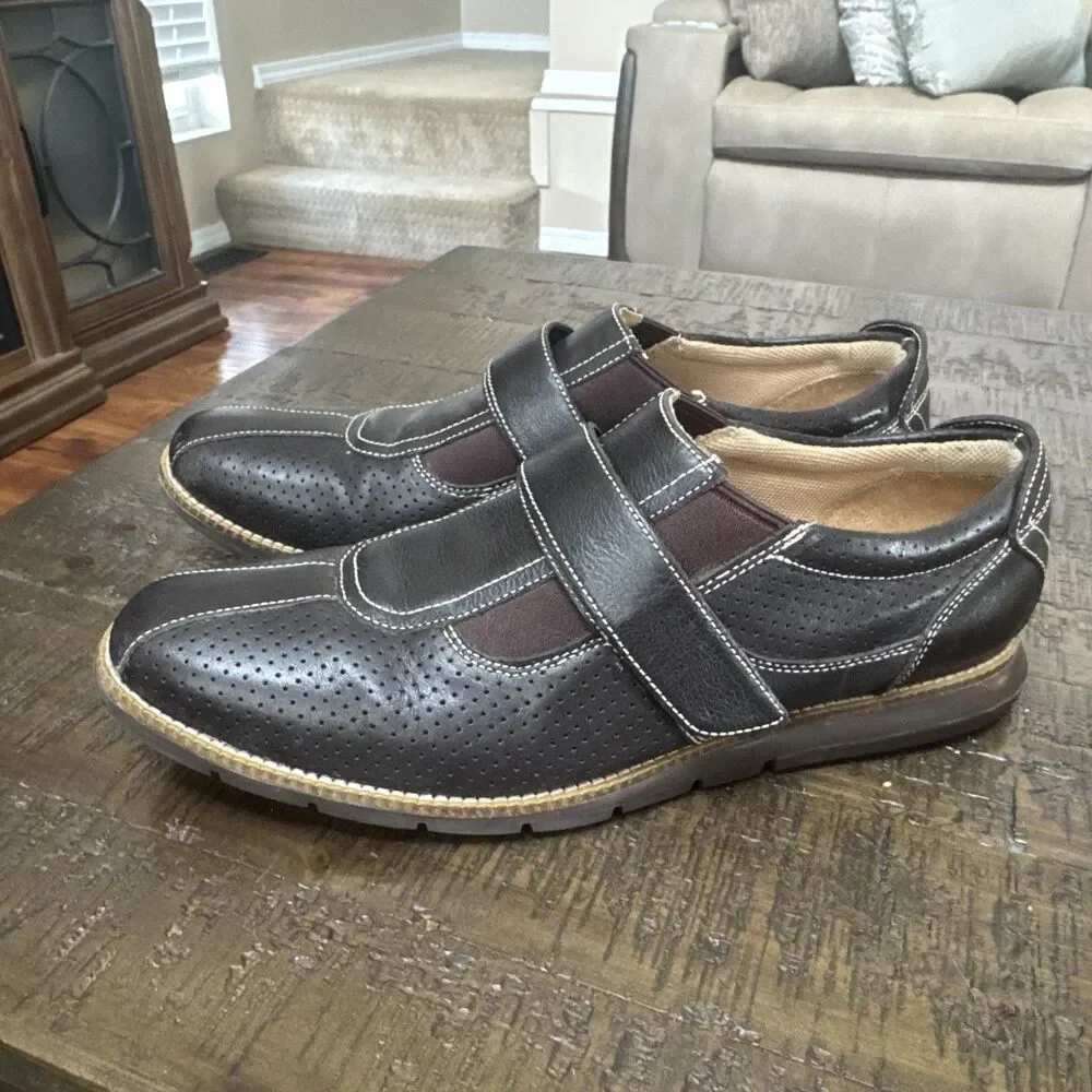 Cole Hann Leather Loafers Shoes Brown Perforated Strap Size 10.5 Grand OS